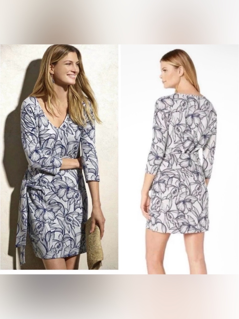Tommy Bahama Heather Sands Tropical Floral Print Tie Waist Dress